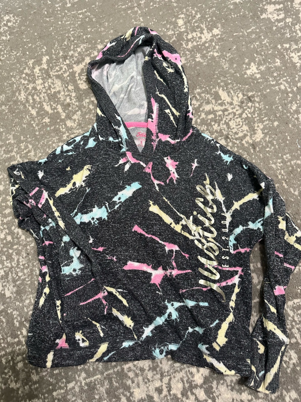 Justice Black Tie-Dye Logo Long Sleeve Top